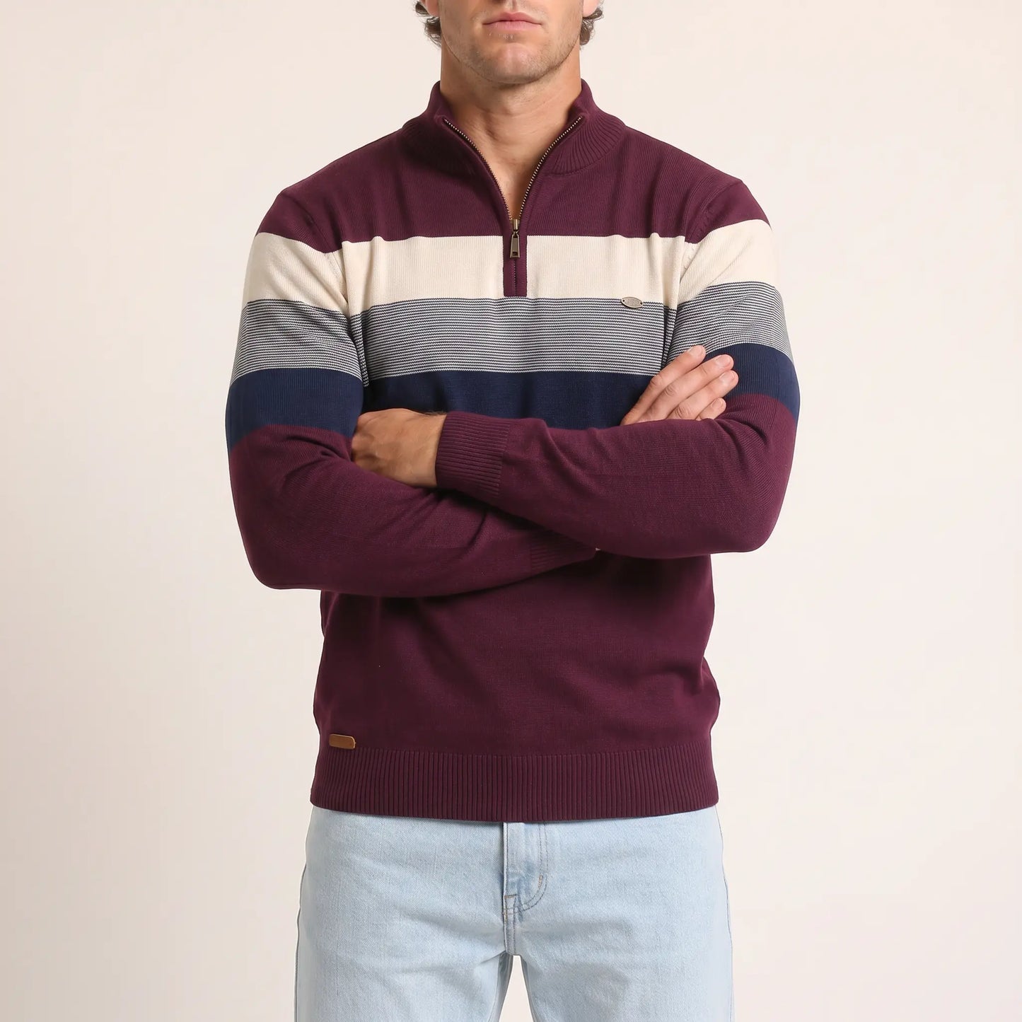 The Tasman Quarter-Zip Striped Knit