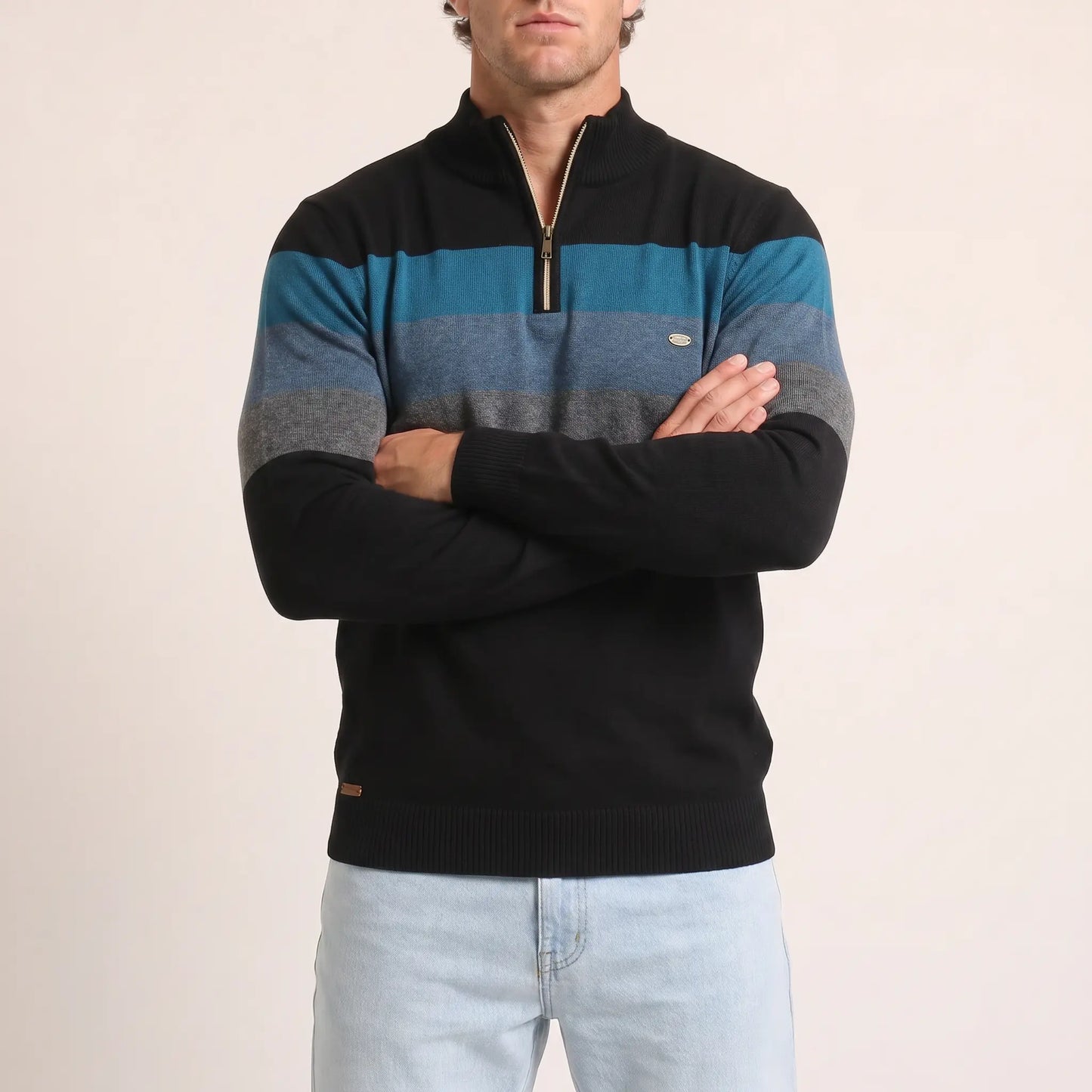 The Tasman Quarter-Zip Striped Knit