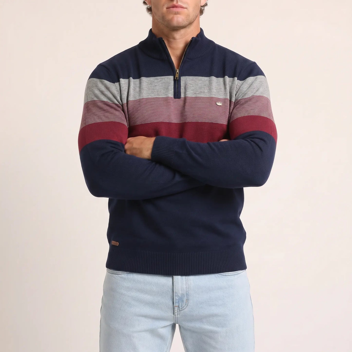 The Tasman Quarter-Zip Striped Knit