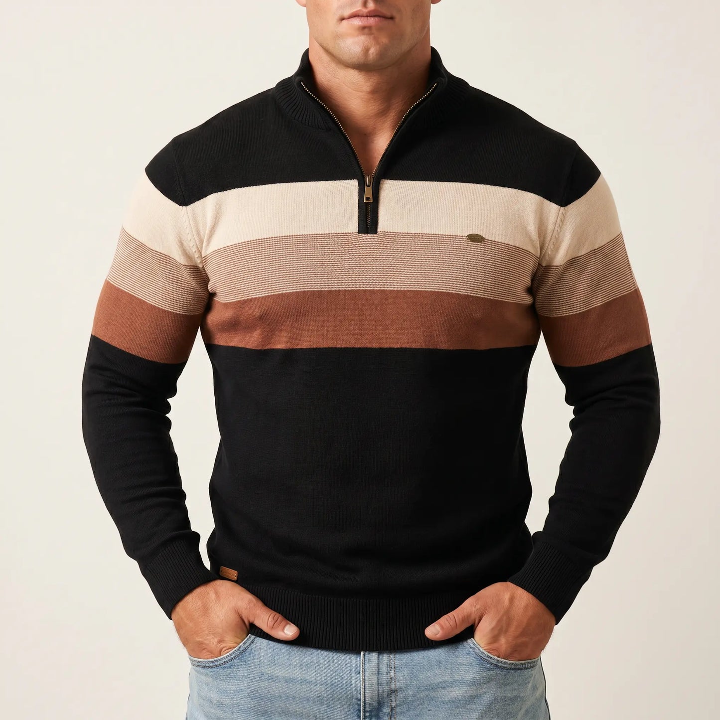 The Tasman Quarter-Zip Striped Knit