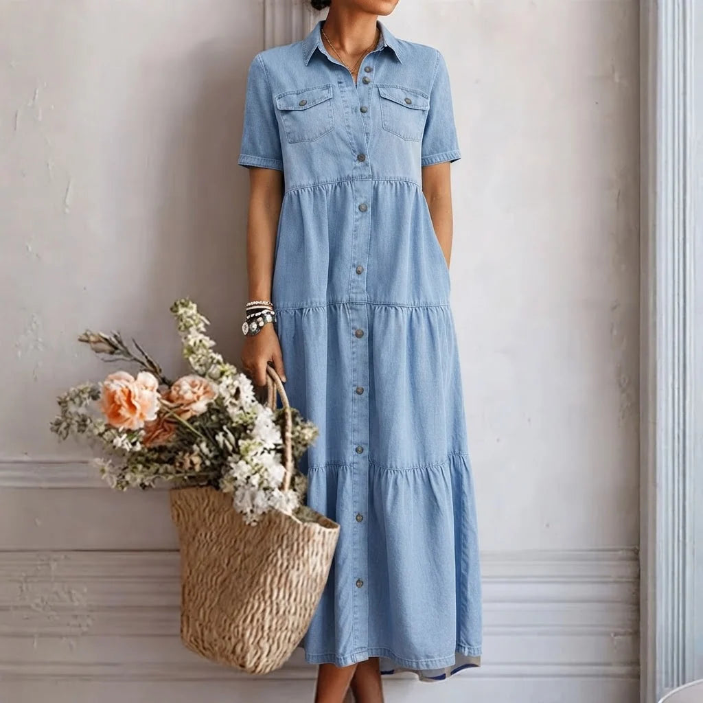 The Audrey Denim Print Midi Dress