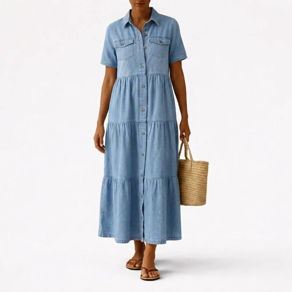 The Audrey Denim Print Midi Dress