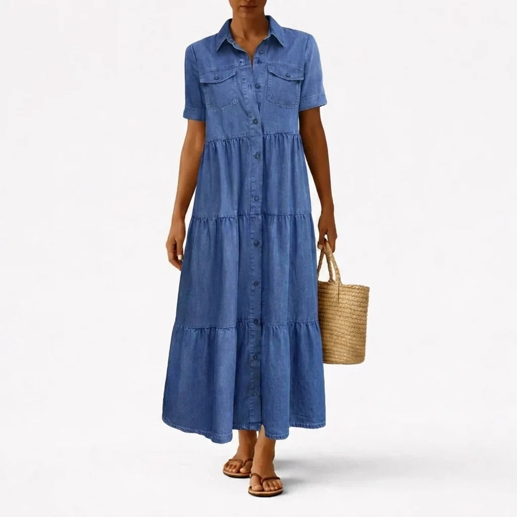 The Audrey Denim Print Midi Dress