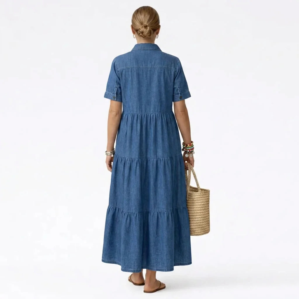 The Audrey Denim Print Midi Dress