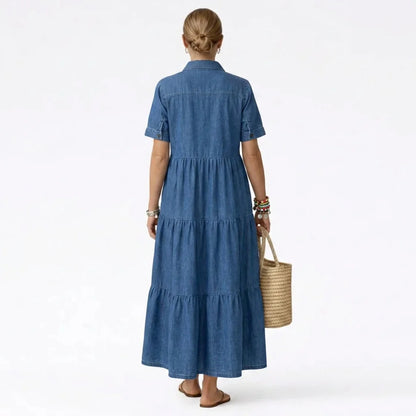 The Audrey Denim Print Midi Dress