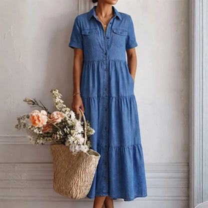 The Audrey Denim Print Midi Dress